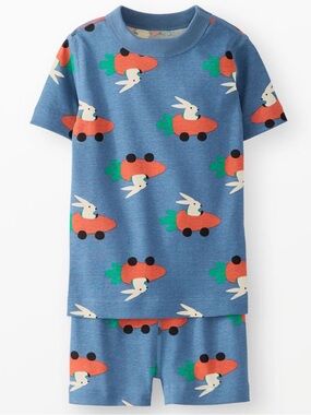 NWOT Hanna Andersson Pajama Set carrot card set Size 6-7 blue